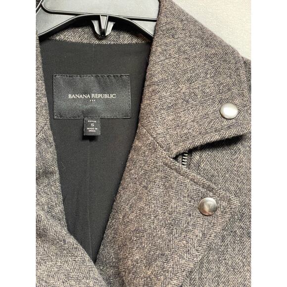 Banana Republic womens Wool blend Vest zipper Small petite gray herringbone - Picture 3 of 7